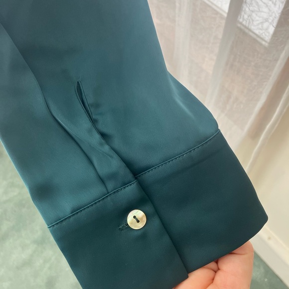 Rachel Zoe Green Button-Down Satin Shirt - Picture 6 of 7